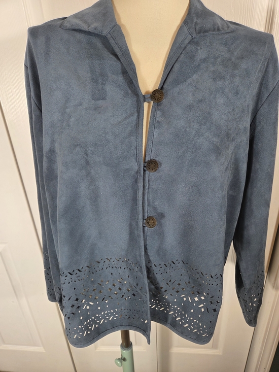 Napa Valley Jackets & Blazers - Napa Valley Faux Suede Blue Jacket Laser Cut Hem Button Front XL